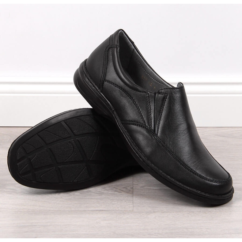Chaussures confortables en cuir pour hommes noir Helios 871 2