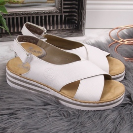Sandales pour femmes en cuir sur un coin blanc Rieker V0271 blanche 3