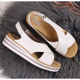 Sandales pour femmes en cuir sur un coin blanc Rieker V0271 blanche 4
