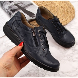 Chaussures femme en cuir avec fermeture éclair bleu marine Helios 357 2