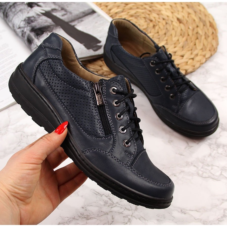 Chaussures femme en cuir avec fermeture éclair bleu marine Helios 357 2