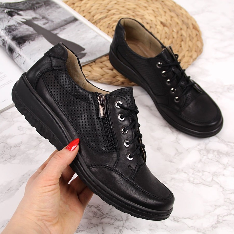 Chaussures femme en cuir avec fermeture éclair noir Helios 357 2