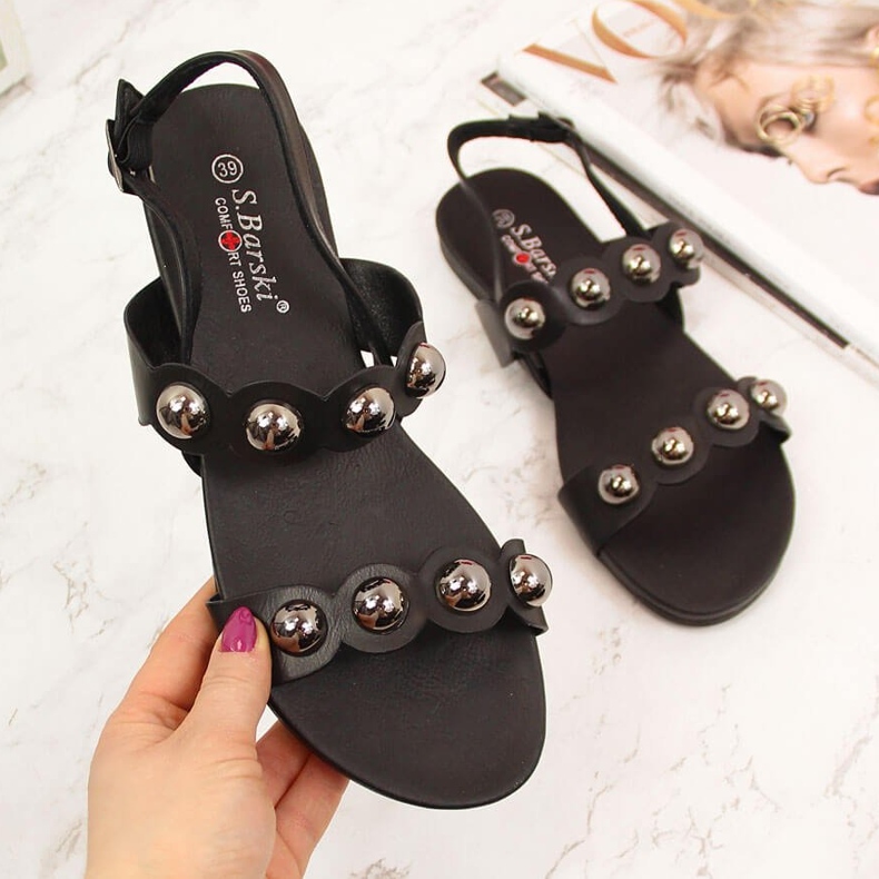 S.Barski Sandales noires pour femmes avec rivets par S. Barski le noir 2