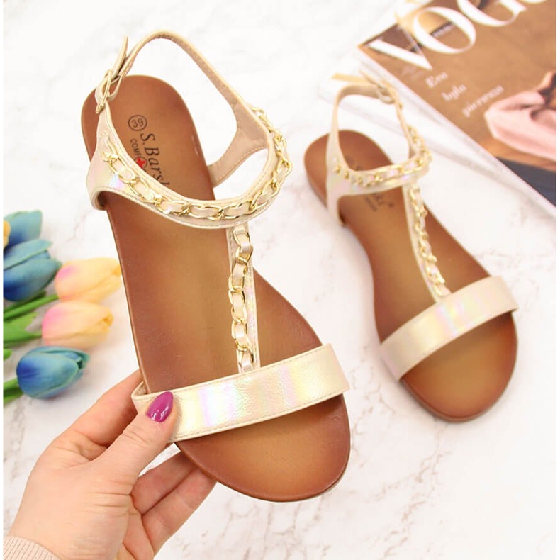 S.Barski Sandales pour femmes avec une chaîne holo beige S. Bararski 2