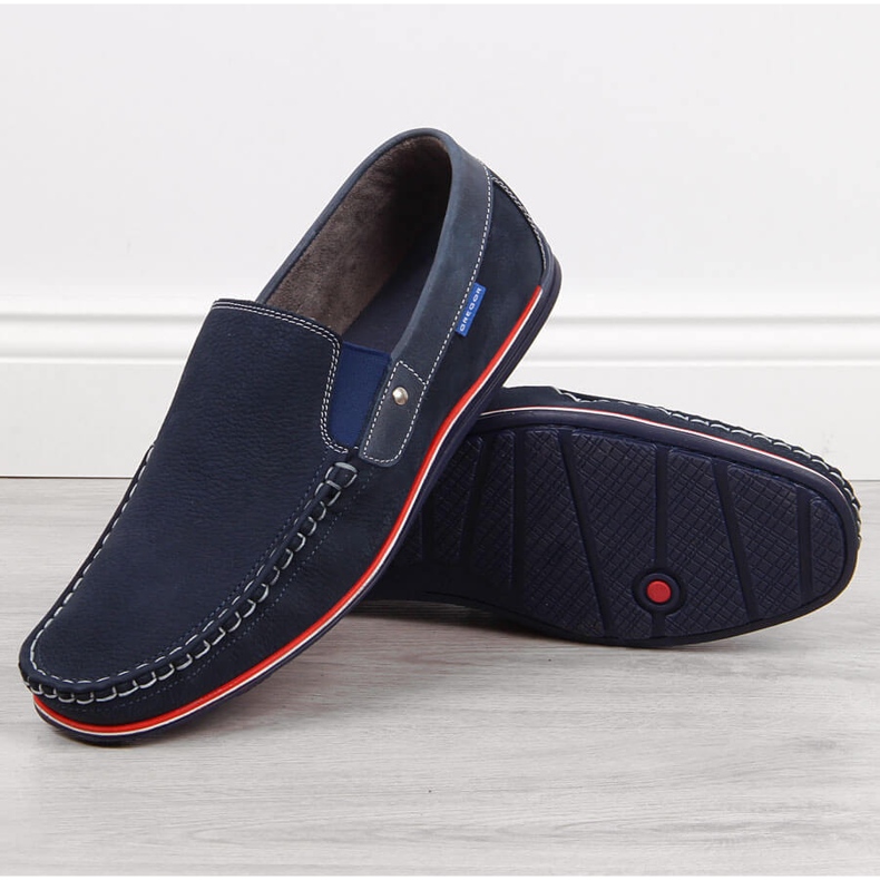 Mocassins homme en cuir à enfiler bleu marine Gregor 1