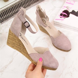 Sandales compensées en cuir pour femmes, rose sale Filippo 2