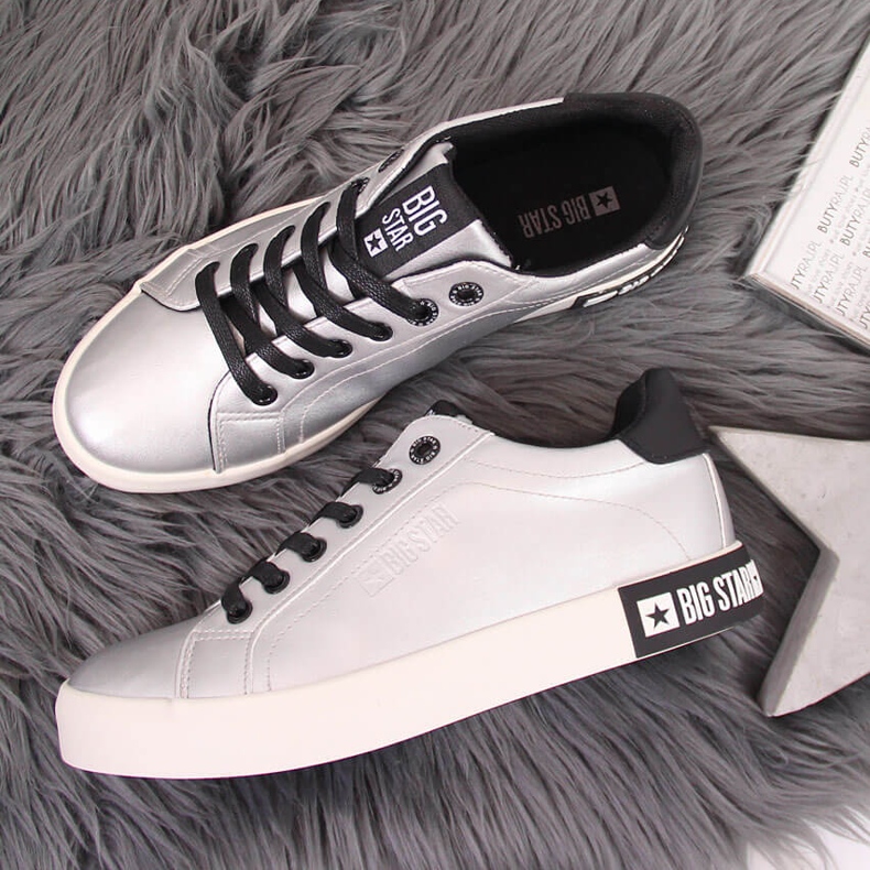 Baskets basses pour femmes en cuir écologique argent Big Star II274034 1