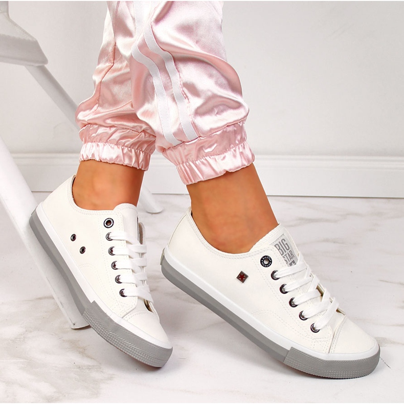 Baskets basses en cuir écologique blanc Big Star II274230 blanche 1