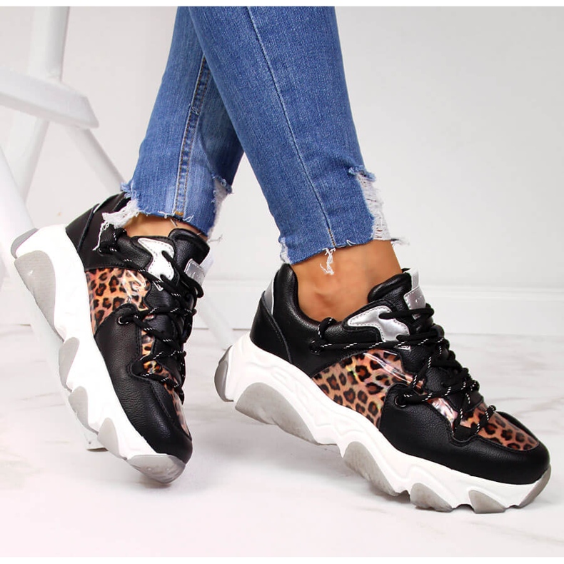 Chaussures de sport en cuir pour femme léopard Goe II2N4067 le noir 1 Chaussures de sport en cuir pour femme léopard Goe II2N4067 le noir 1