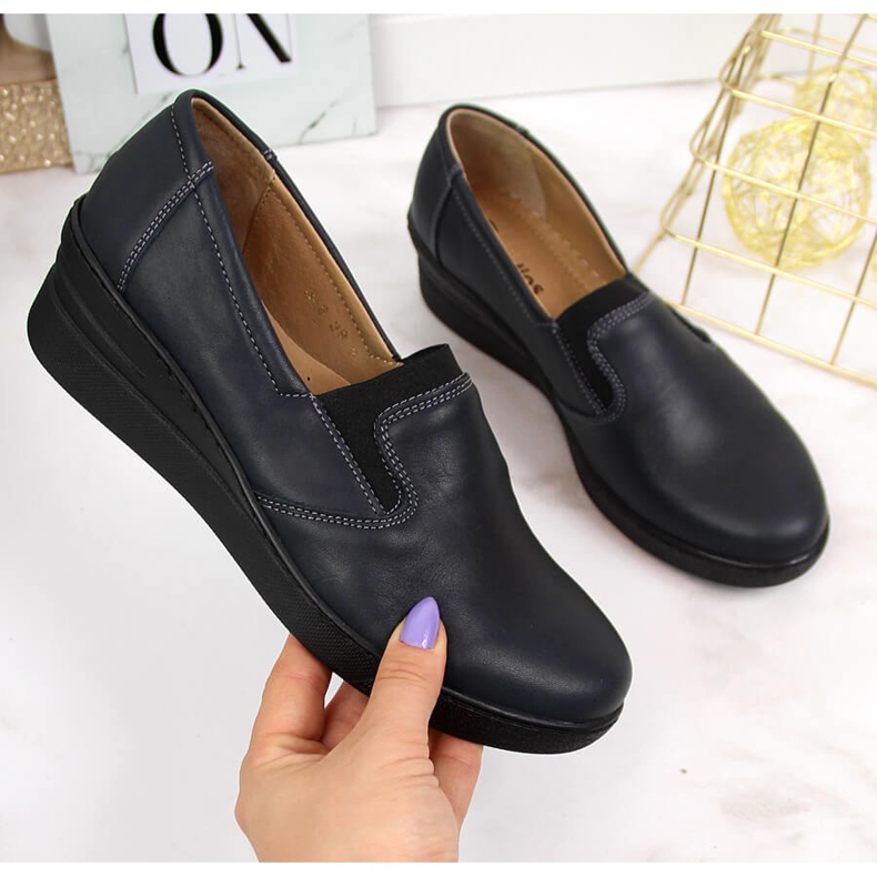 Chaussures confortables en cuir pour femme Helios 349 bleu marine 2