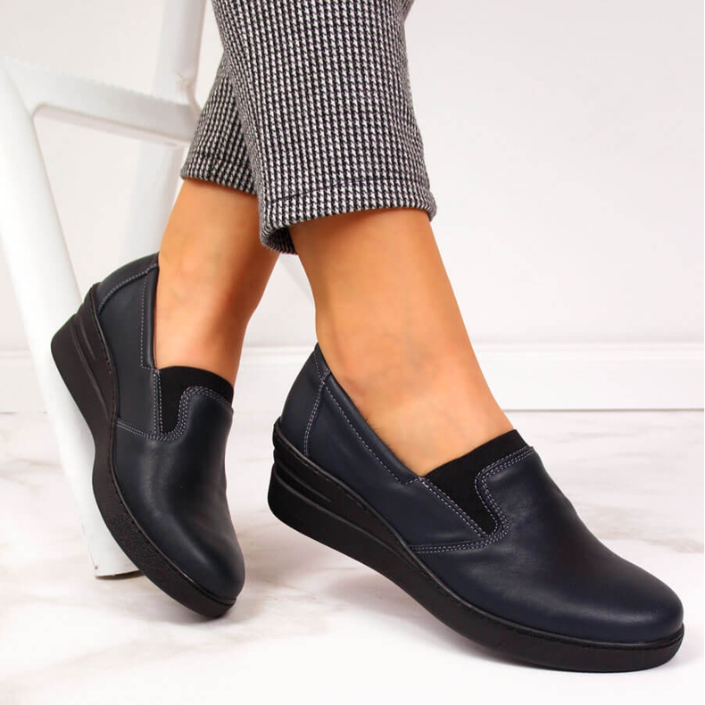 Chaussures confortables en cuir pour femme Helios 349 bleu marine 1