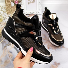 Baskets compensées noires femme Vinceza doré 2