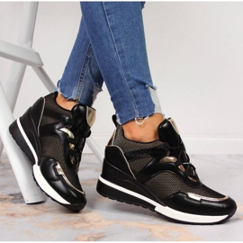 Baskets compensées noires femme Vinceza doré 1