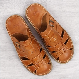 Pantoufles confortables en cuir marron pour hommes Łukbut 962 brun 4