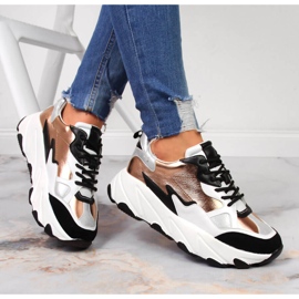 Baskets femme sur la plateforme Potocki blanc et or blanche d'or 1