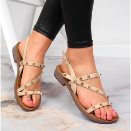 Sandales romaines femme Potocki beiges à clous 1