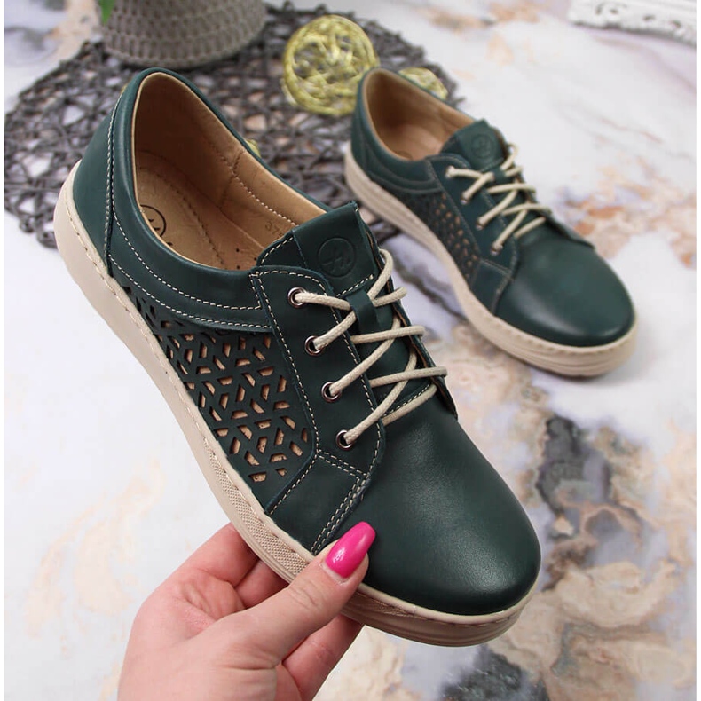 Chaussures confortables en cuir vert pour femme Helios 375 2