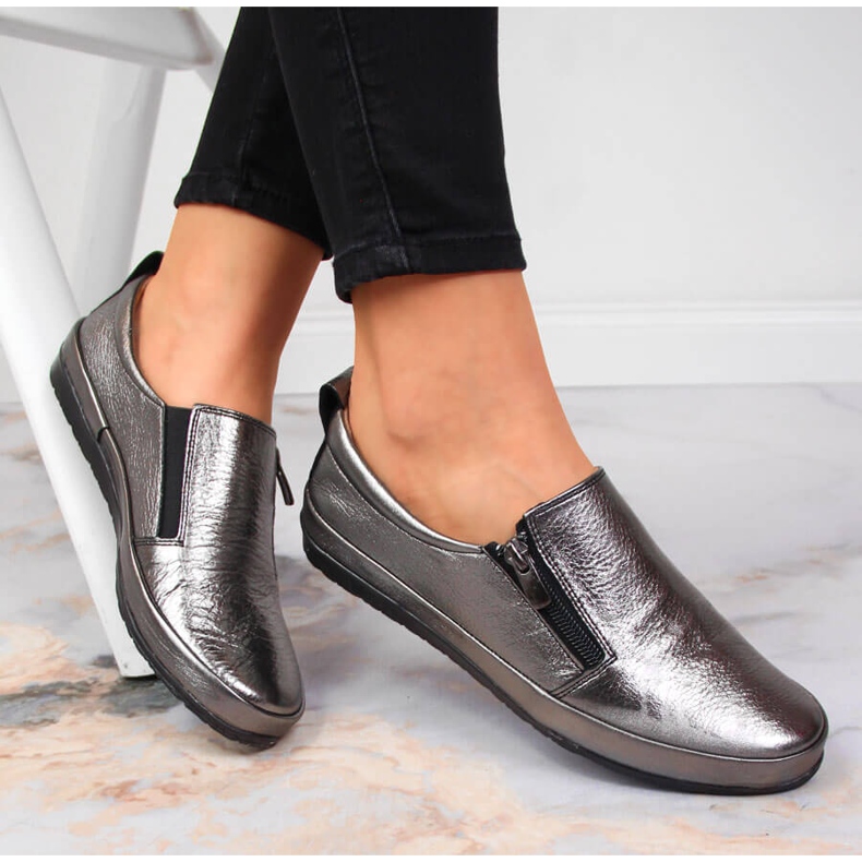 T.Sokolski Chaussures femme en cuir avec fermeture éclair, argent T. Sokolski 1