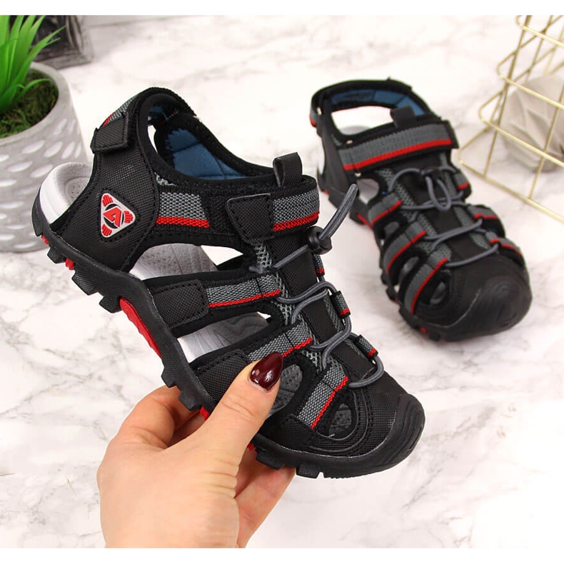Sandales pour garçons avec velcro noir American Club 2