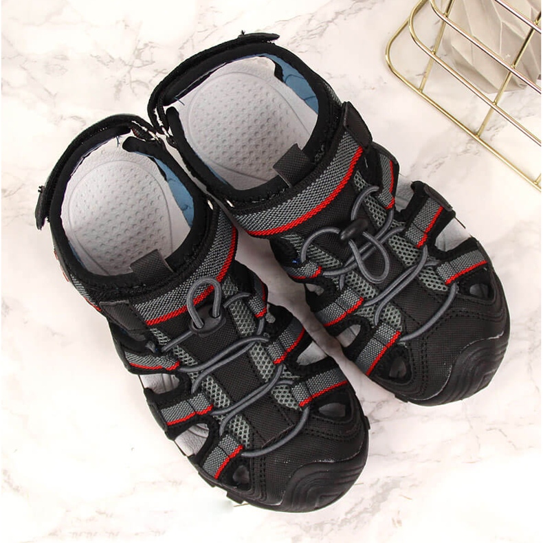 Sandales pour garçons avec velcro noir American Club 1