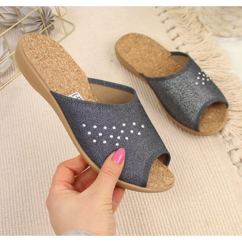 Chaussons de maison pour femmes, bout ouvert, gris Befado 1