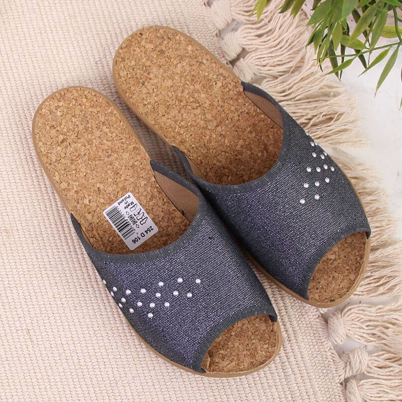 Chaussons de maison pour femmes, bout ouvert, gris Befado 2