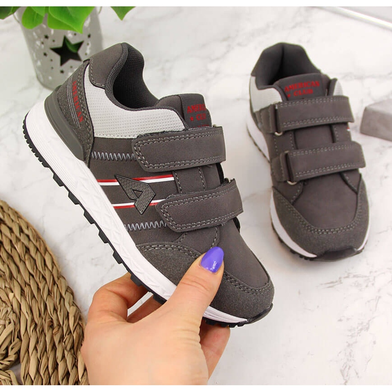Velcro American Club sport garçon gris 1