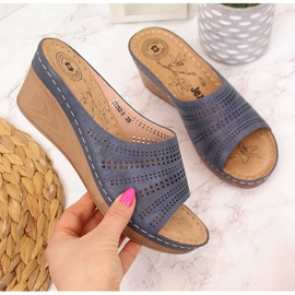 Chaussons compensés Jezzi bleu marine femme 2 Chaussons compensés Jezzi bleu marine femme 2