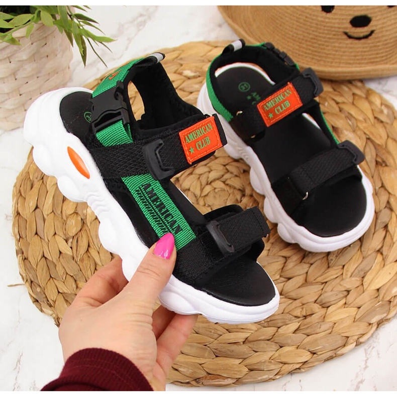 Sandales noires pour garçon American Club avec velcro le noir vert 1