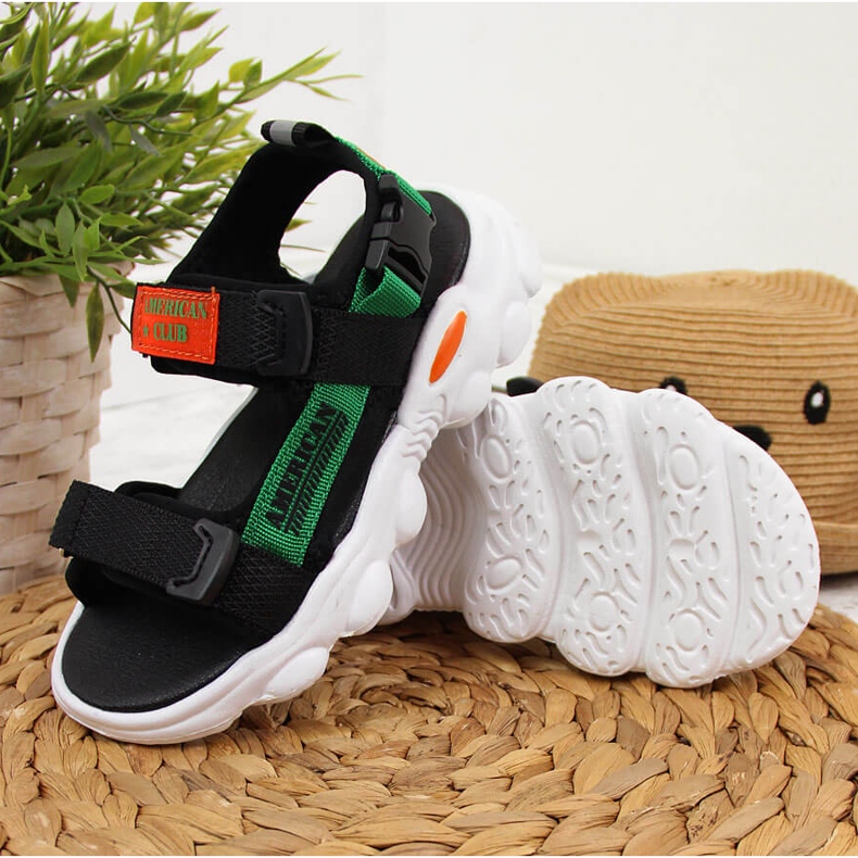 Sandales noires pour garçon American Club avec velcro le noir vert 2