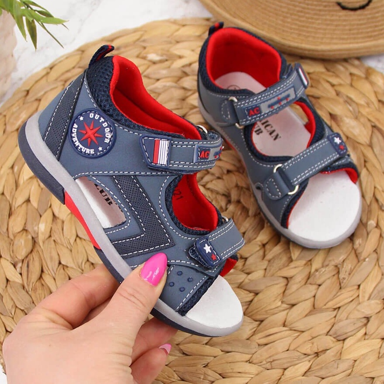 Sandales velcro bleu marine American Club pour garçon 1