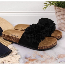 Chaussons noirs pour femme avec une fleur Jezzi le noir 1