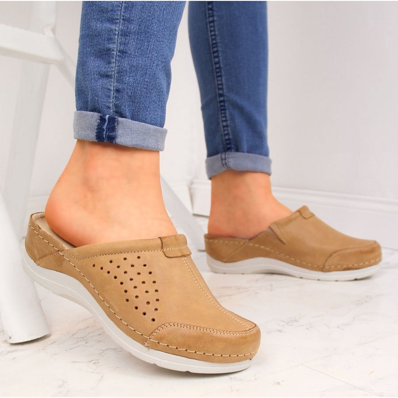 Chaussons cuir femme marron clair Helios 281 brun 2