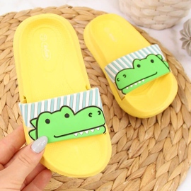 Chaussons en mousse pour enfants en mousse jaune Befado avec un alligator 1