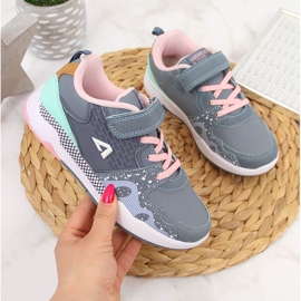 Chaussures de sport pour fille avec velcro, bandes élastiques American Club grises rose 1