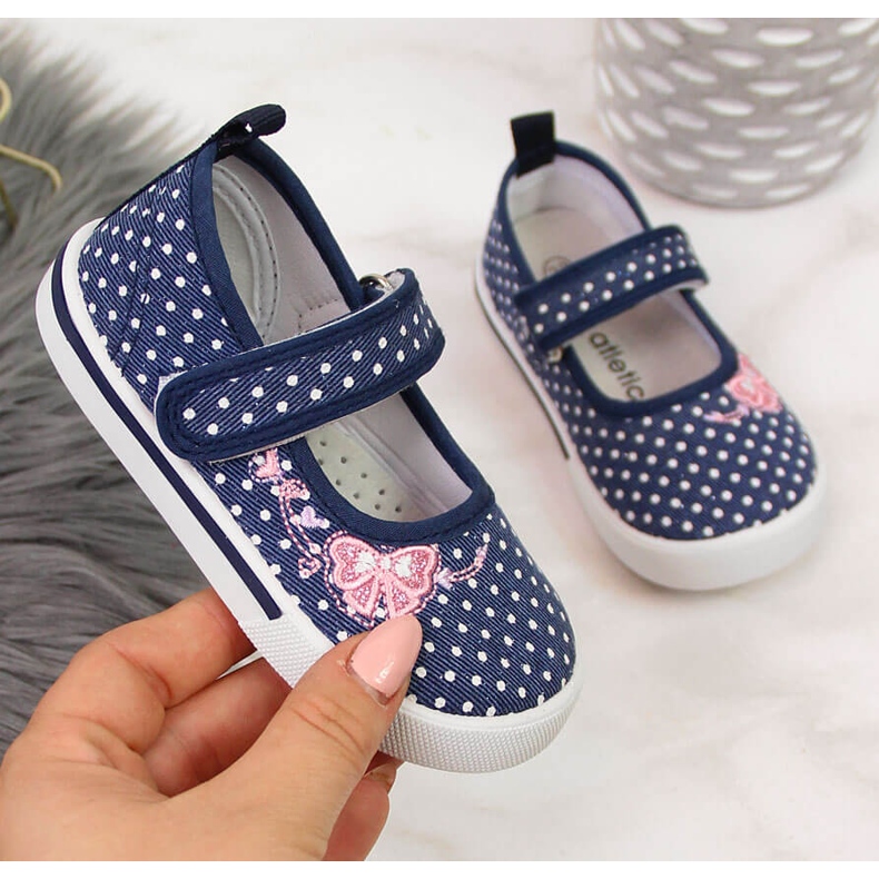 Ballerines velcro à pois bleu marine et blanc Atletico 1