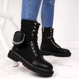 Bottes en cuir pour femmes avec une poche noire Goe II2N4024 le noir 5