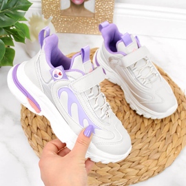 Chaussures de sport fille à velcro gris-violet American Club blanche 1