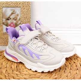 Chaussures de sport fille à velcro gris-violet American Club blanche 2