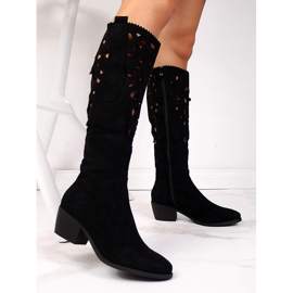 Bottes femme ajourées, santiags printemps, noir Jezzi 2