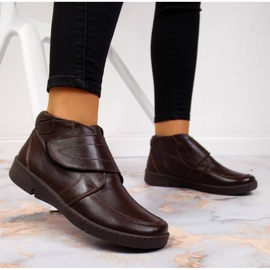 Bottes pour femmes en cuir marron avec velcro, marron Łukbut 676 brun 4