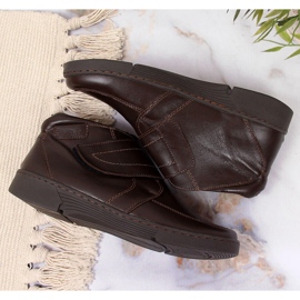 Bottes pour femmes en cuir marron avec velcro, marron Łukbut 676 brun 3