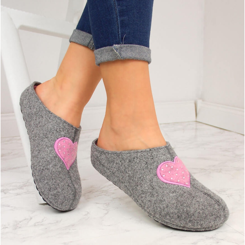 Chaussons de maison pour femmes avec feutre gris Panto Fino 2