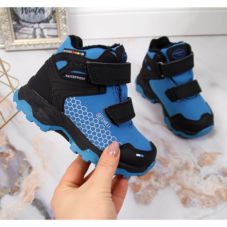 Bottes de neige de trekking imperméables à velcro bleues American Club noir 1