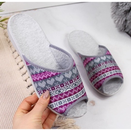 Chaussons de maison norvégiens pour femmes, motif violet Befado gris 2 Chaussons de maison norvégiens pour femmes, motif violet Befado gris 2