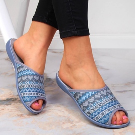 Chaussons de maison norvégiens pour femme, motif Befado gris bleu 1