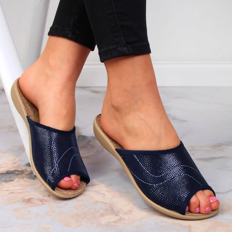 Chaussons en liège pour femmes Befado home bleu marine 1 Chaussons en liège pour femmes Befado home bleu marine 1