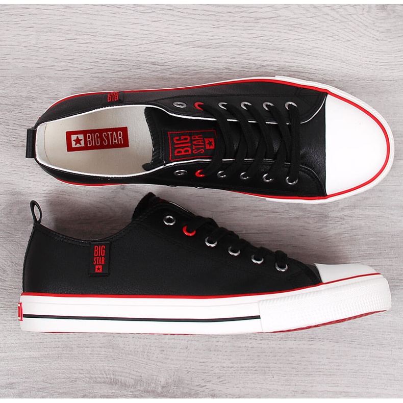 Baskets basses noires en éco-cuir pour hommes Big Star JJ174068 le noir 2 Baskets basses noires en éco-cuir pour hommes Big Star JJ174068 le noir 2