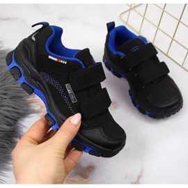 Chaussures de trekking enfant, velcro, noir et bleu, American Club le noir 1