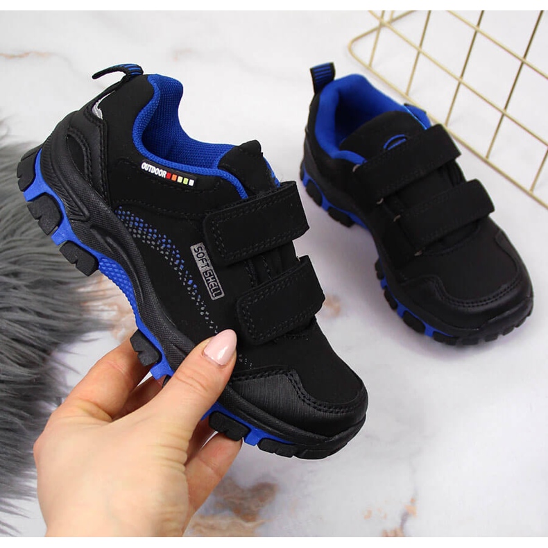 Chaussures de trekking enfant, velcro, noir et bleu, American Club 1